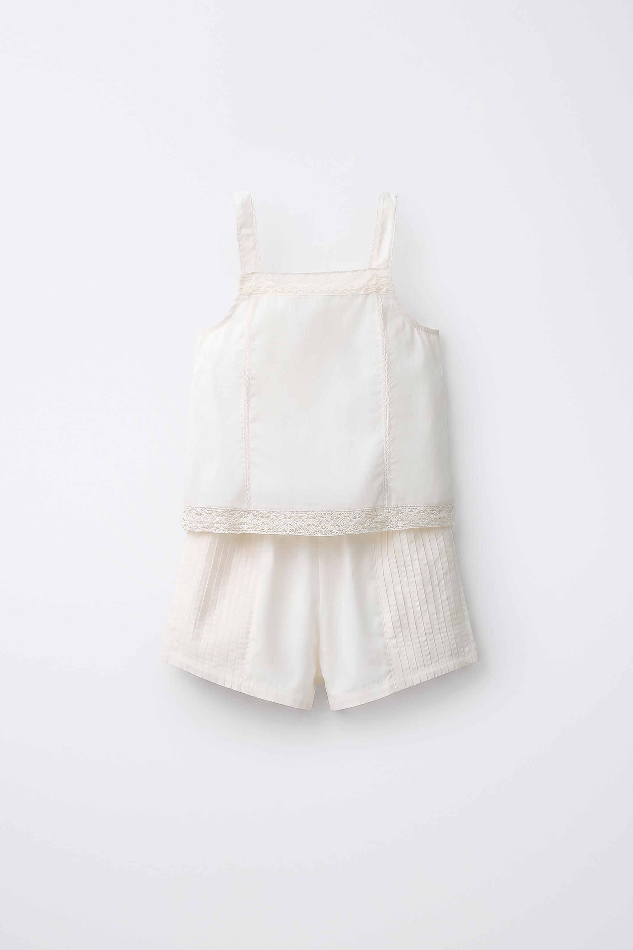 6-14 YEARS/ LACE STRAP PYJAMAS — Ecru
