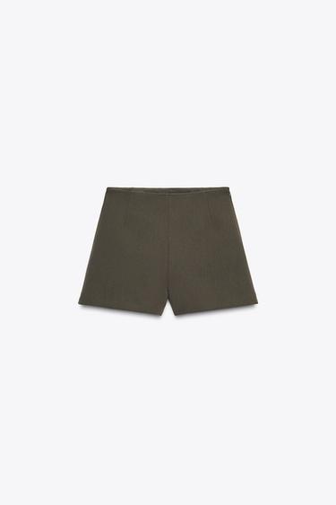 Zara HIGH-WAISTED SHORTS - Dark khaki
