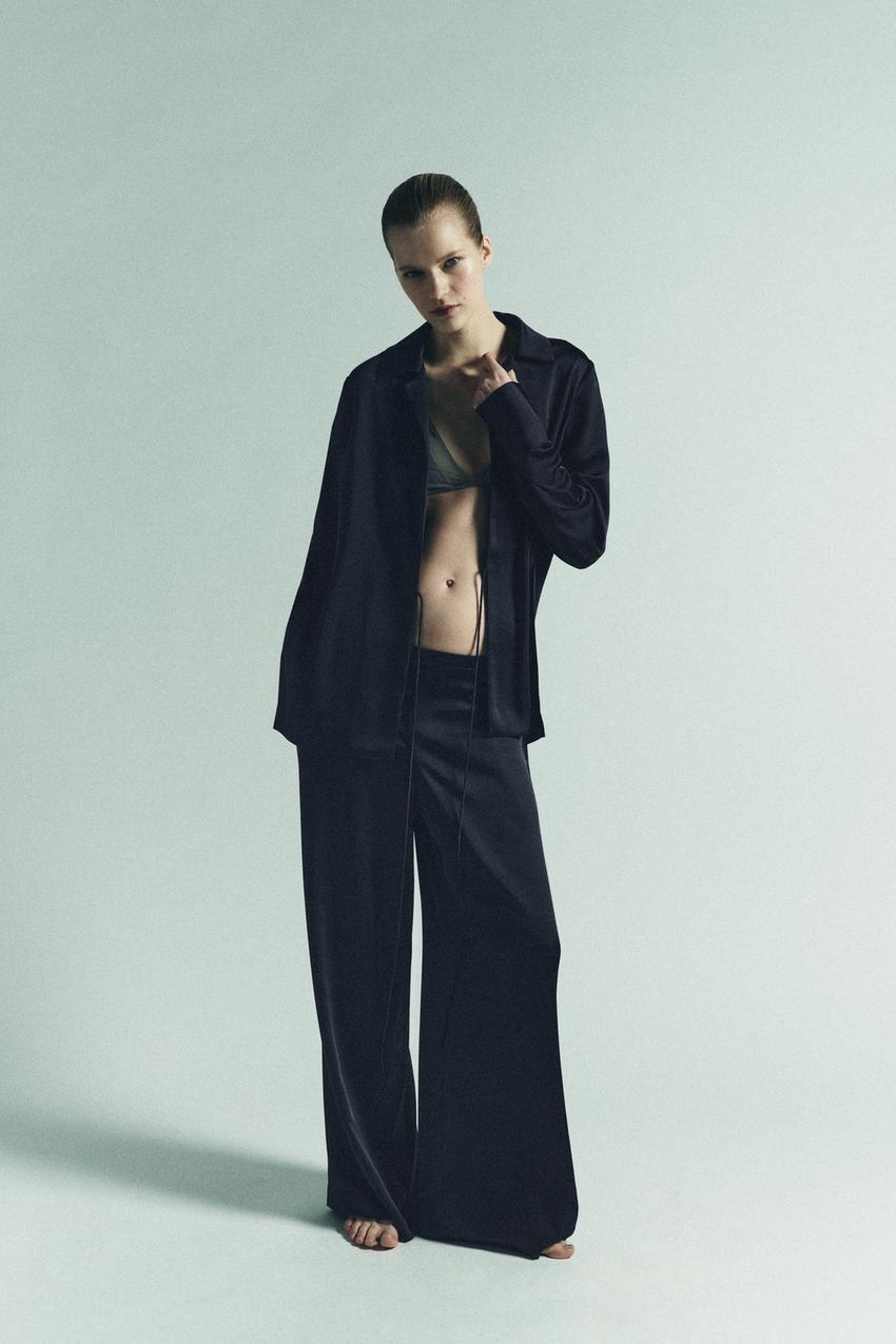zara high waisted dress pants Zara Women's High Rise Button Accent Center Seam Stretch Dress Pants main image 1