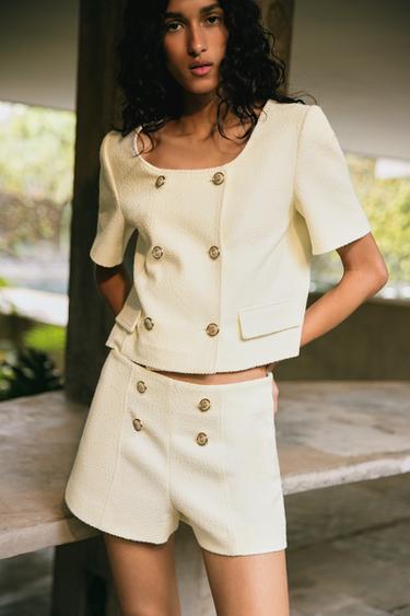 Zara STRUCTURED SHORT SLEEVE BLAZER - Printed