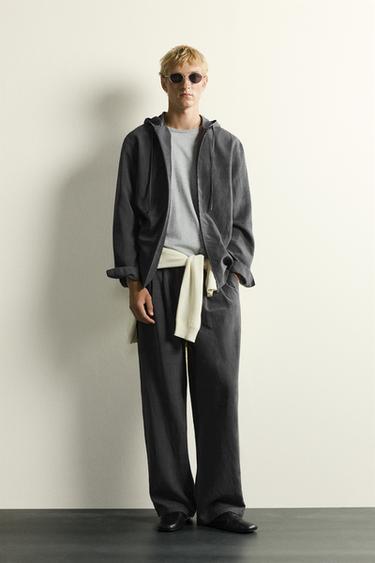 SOBRECAMISA FLUIDA CAPUCHA RAYAS - Gris antracita de Zara - Imagen 0