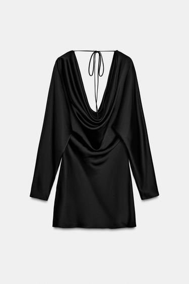 ROBE SATINÉE DÉCOLLETÉ FLUIDE - Noir de Zara - Image 6