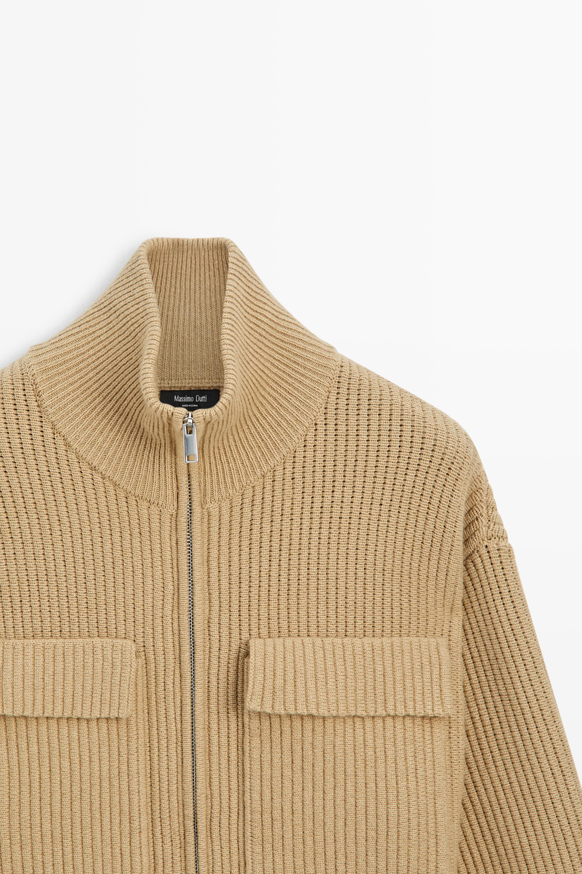 Zip-up knit cardigan with cotton
