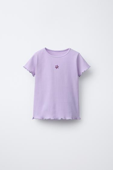 CAMISETA RIB BORDADO - Malva de Zara - Imagen 0