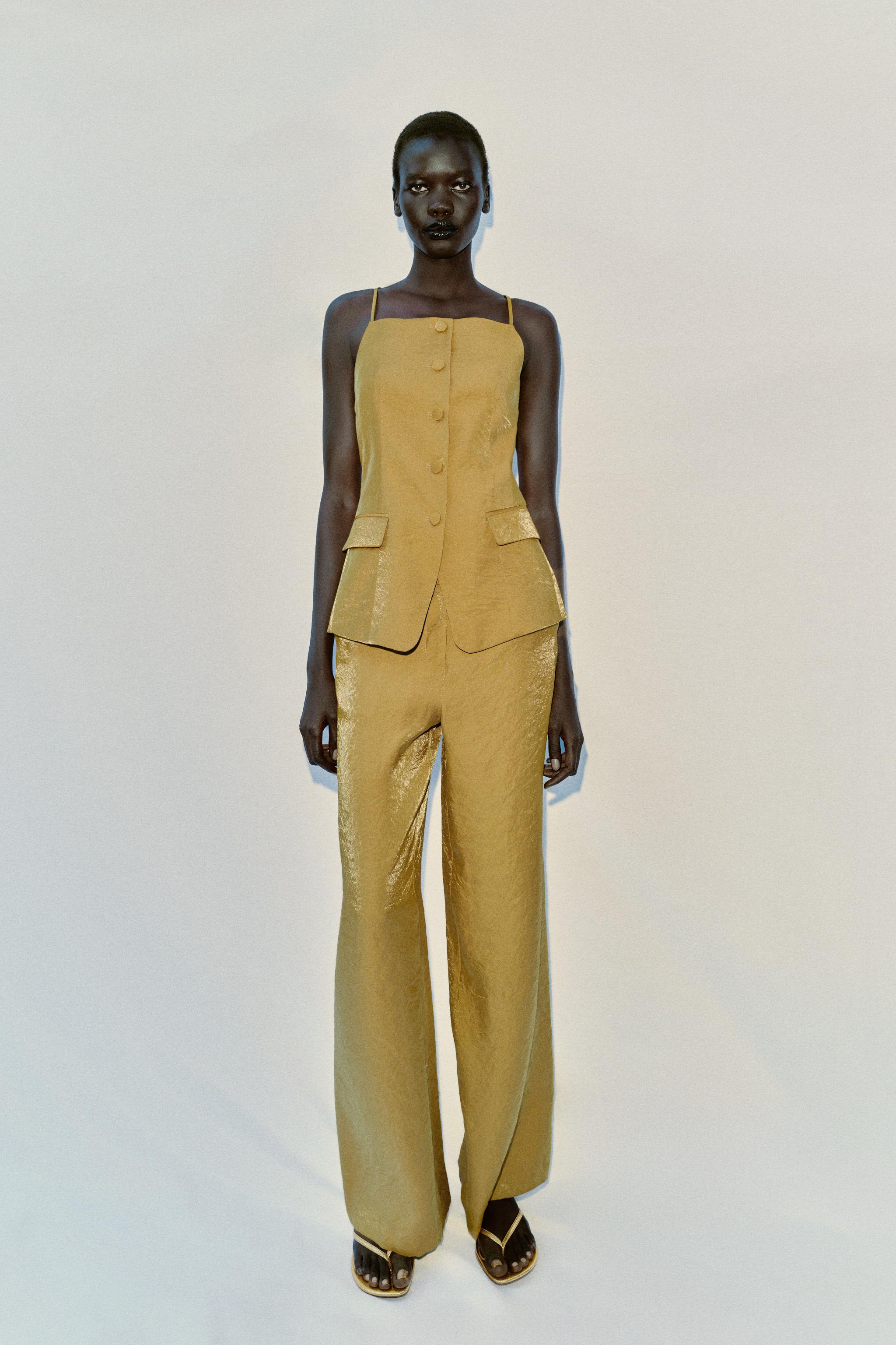 Женские брюки Zara WRINKLE-LOOK STRAIGHT PANTS — фото 2