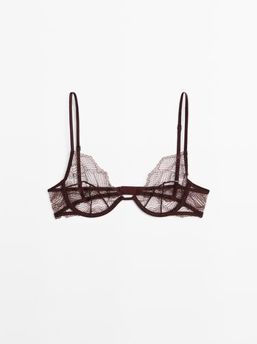 Sujetador encaje ondas con aro - Visón vigoré de Zara
