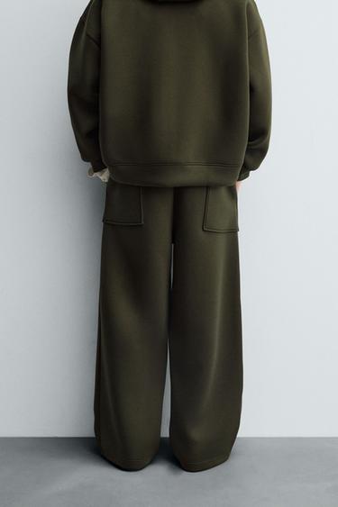 WIDE-LEG INTERLOCK TROUSERS - Dark green by Zara - Image 2