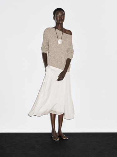 Zara Mouliné boat neck knit sweater - Green