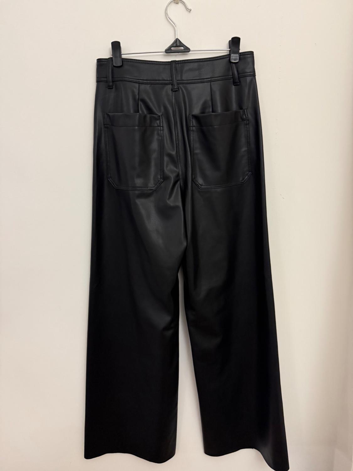 ZW NAVY STRAIGHT-LEG HIGH-WAIST FAUX LEATHER TROUSERS - Image 2