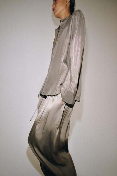 Zara ZW COLLECTION SATIN BALLOON PANTS - Brown / Taupe