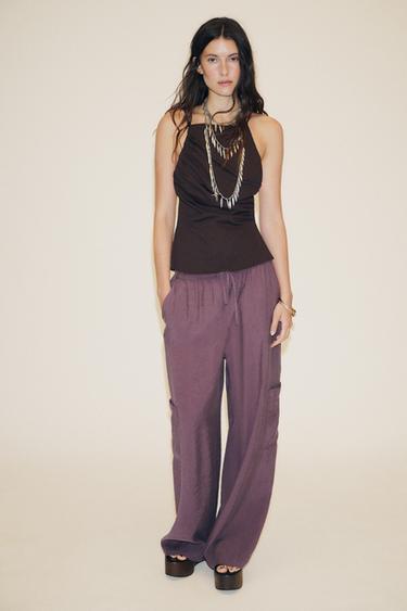 Zara FLOWY CARGO PANTS - Lilac - Image 0