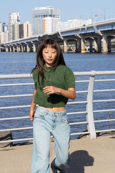 니트 쇼트 슬리브 재킷 - Zara 암녹색