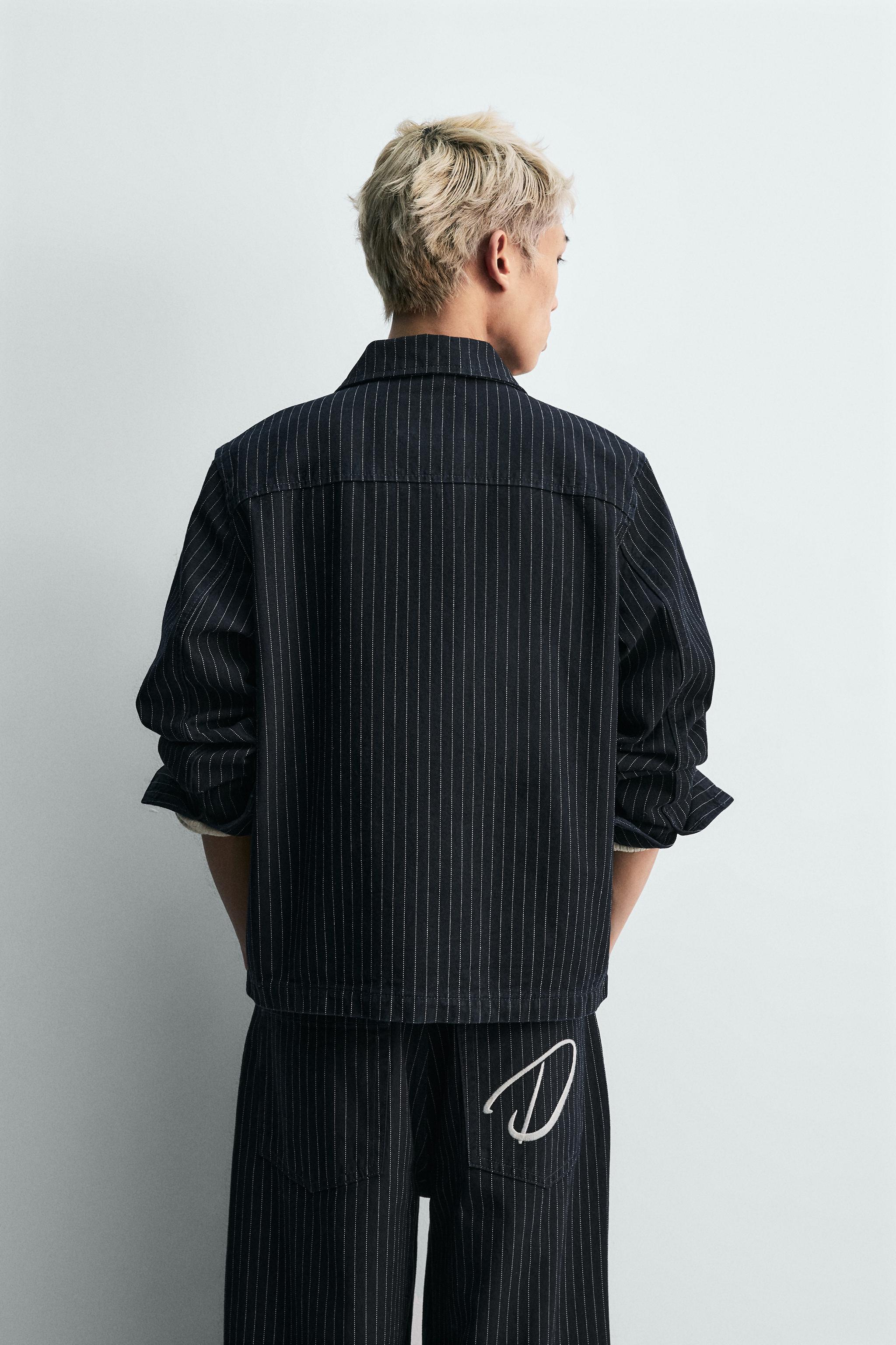 リラックスフィットピンストライプ柄ジャケット - ブルー | ZARA Japan