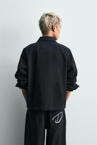 リラックスフィットピンストライプ柄ジャケットブルーZaraのリラックスフィットピンストライプ柄ジャケット - ブルー 