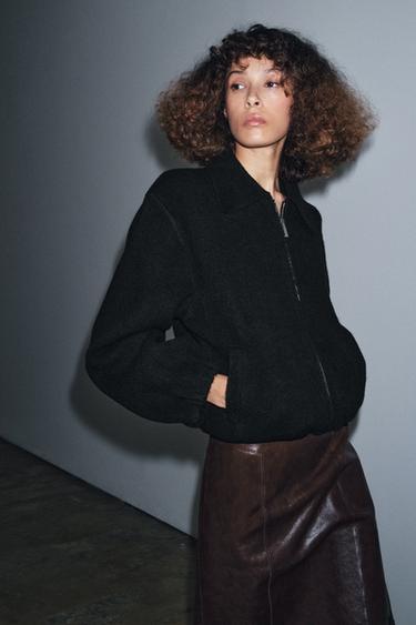 ZIP-UP KNIT BOMBER JACKET - Black by Zara