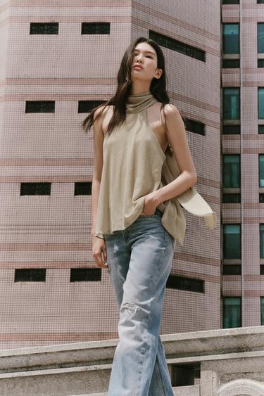 METALLIC THREAD HALTER TOP - Golden by Zara