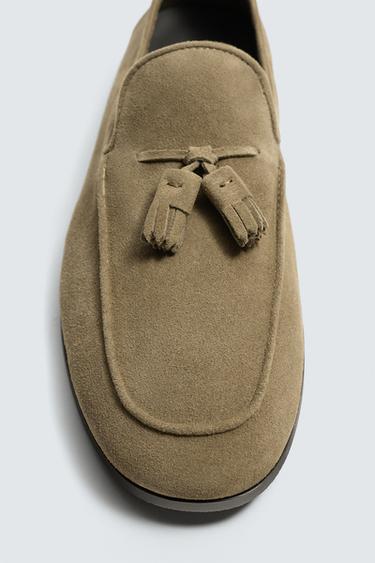 LEATHER LOAFERS WITH TASSELS - Taupe Grey by Zara - Image 2