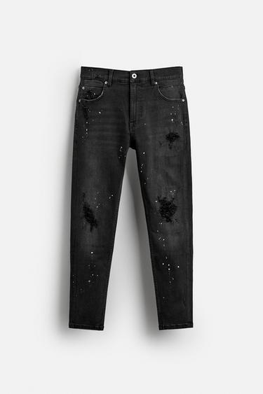 Zara RIPPED SKINNY FIT JEANS - Charcoal