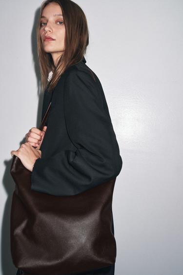 DOUBLE COMPARTMENT LEATHER BUCKET BAG - Burgundy Red by Zara - Image 4