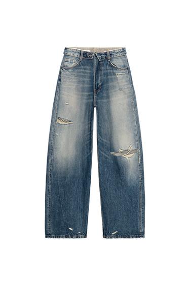 TRF FOLDED WAIST MID-RISE JEANS - Blue by Zara