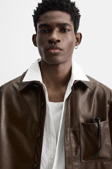 LEATHER OVERSHIRT - Brown by Zara