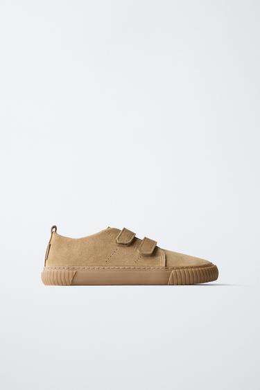 Zara BAREFOOT SPLIT LEATHER SNEAKERS - Sandy Brown