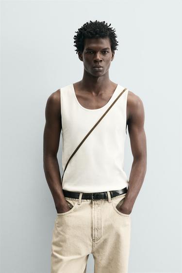 Zaras RIBBAD TANK TOP - Vit