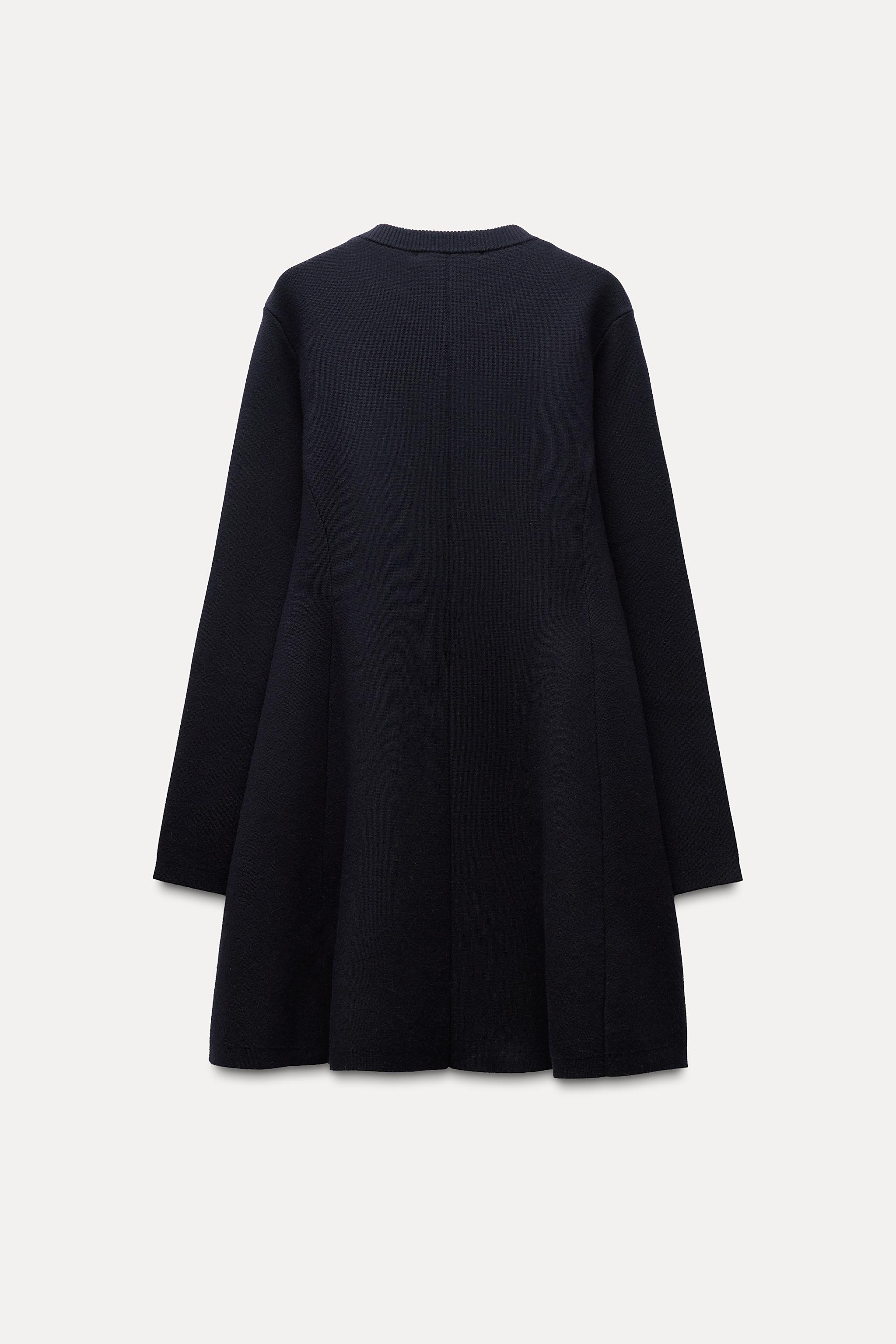 ZARA プレーンニット ミニワンピース ネイビー×エクリュ XS