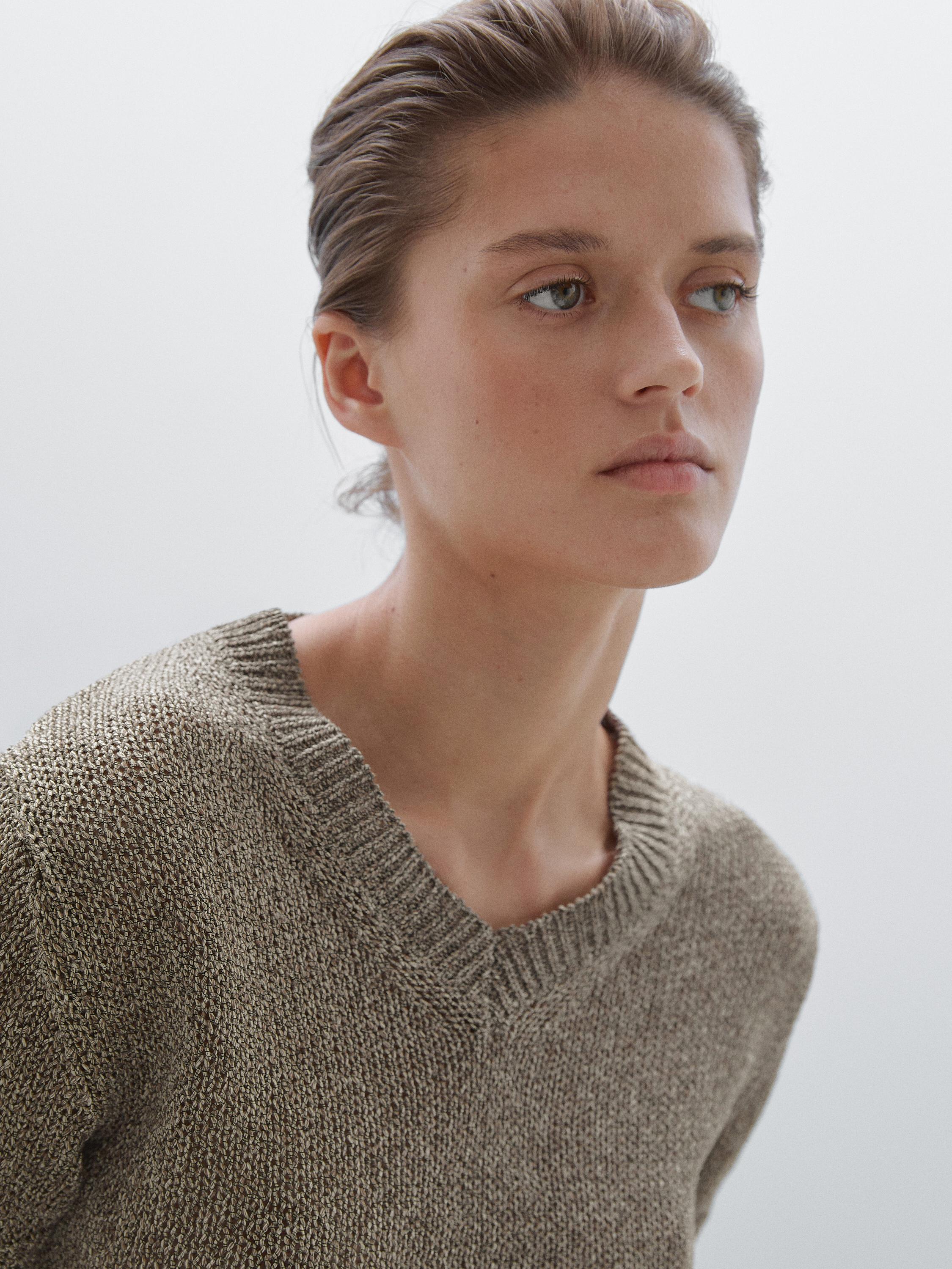 Knit sweater with fabric detail - Brown marl | ZARA United Knit sweater with fabric detail - Brown marl | ZARA United