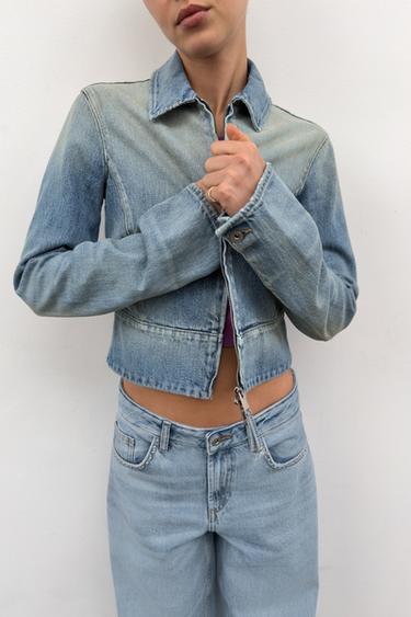 Zara TRF ZIP-UP DENIM JACKET - Navy blue - Image 0