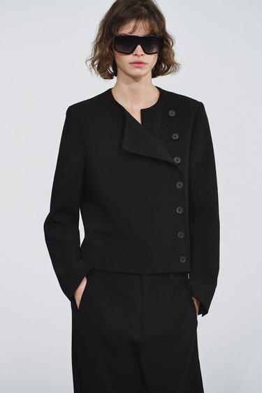 ZW COLLECTION SIDE LAPEL BLAZER — Black 1