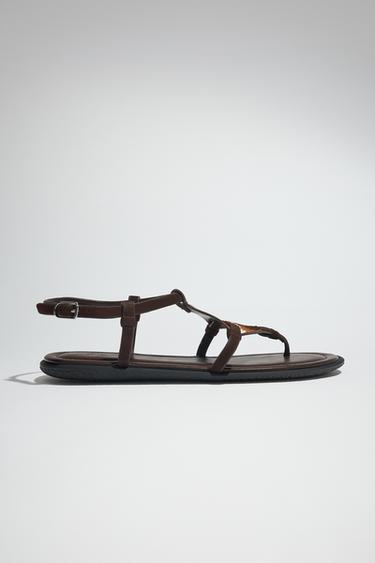 Zara ANIMAL PRINT FURRY LEATHER SANDALS - Multi-color