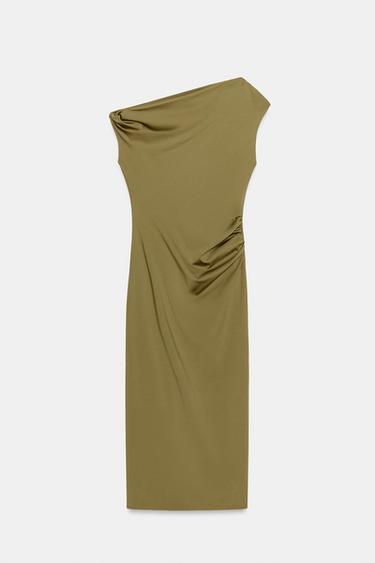 ASYMMETRIC MIDI DRESS - Olive green by Zara