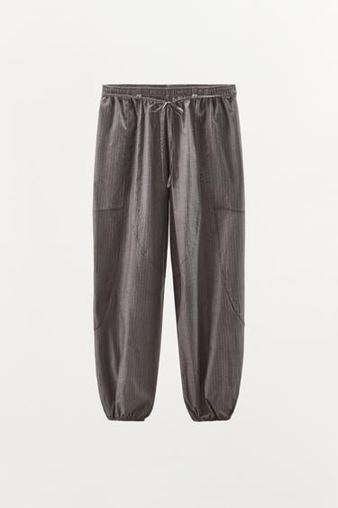 PANTALON RAYURES BOUFFANT AVEC CEINTURE - Gris de Zara - Image 4