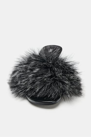 SANDALES EFFET FOURRURE - Noir de Zara - Image 3