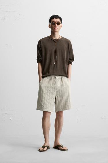 STRIPED JACQUARD BERMUDA SHORTS - Stone by Zara - Image 0