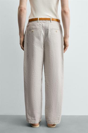 STRAIGHT-LEG SEERSUCKER TROUSERS - striped by Zara - Image 2