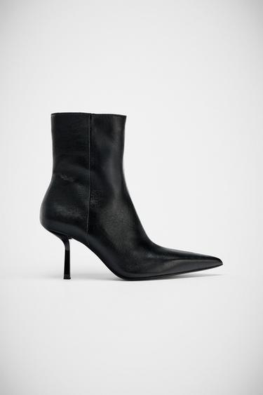 Zara LEATHER HEELED ANKLE BOOTS - Black