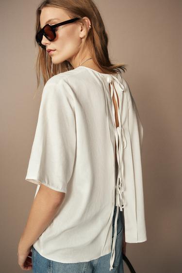 TOP LINO LAZADAS ZW COLLECTION - Blanco de Zara