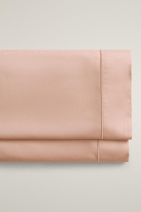 SATEEN FLAT SHEET WITH TRIM (300 THREAD COUNT) - Pale pink by Zara - Image 0