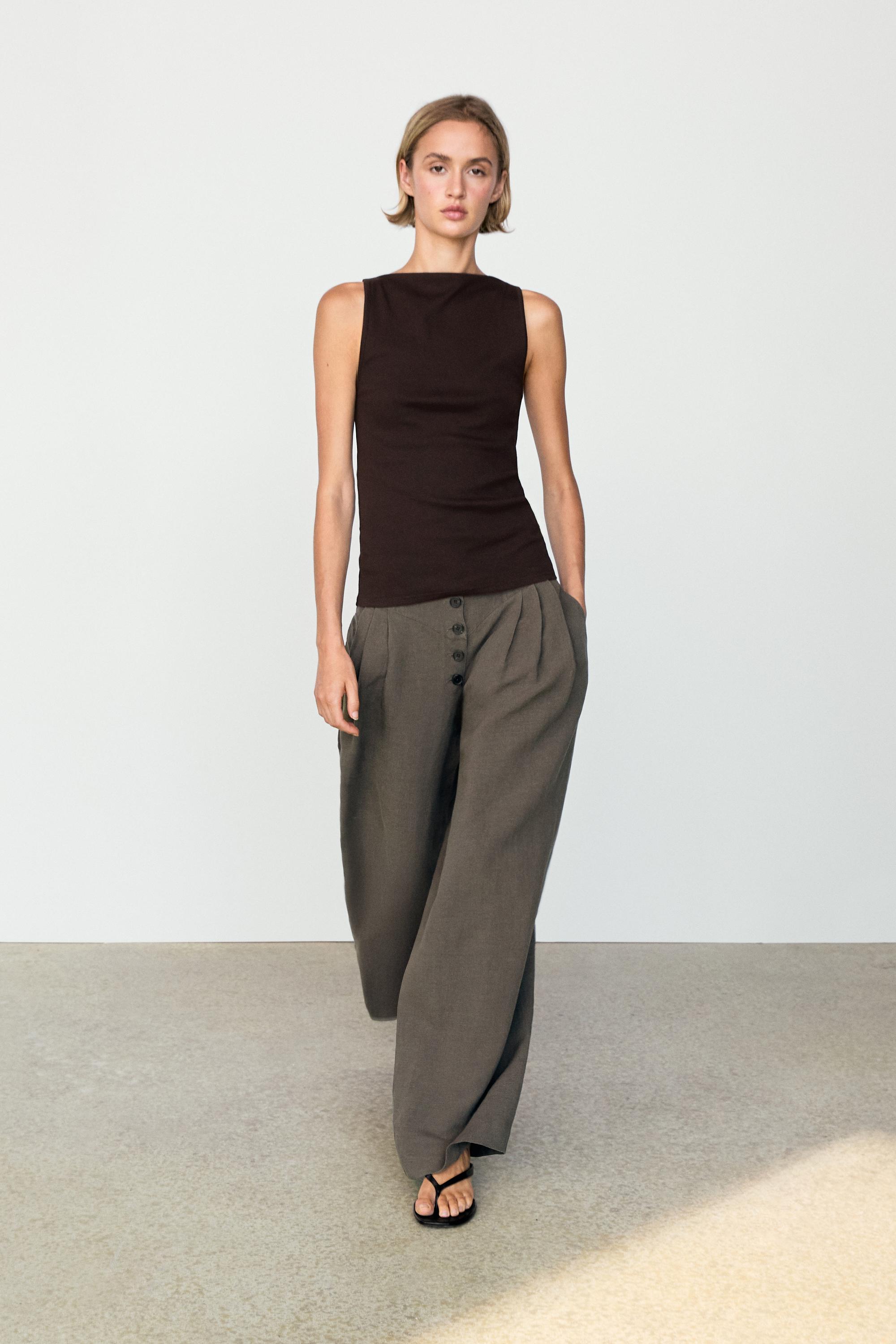 Linen blend pleated trousers — Black gold
