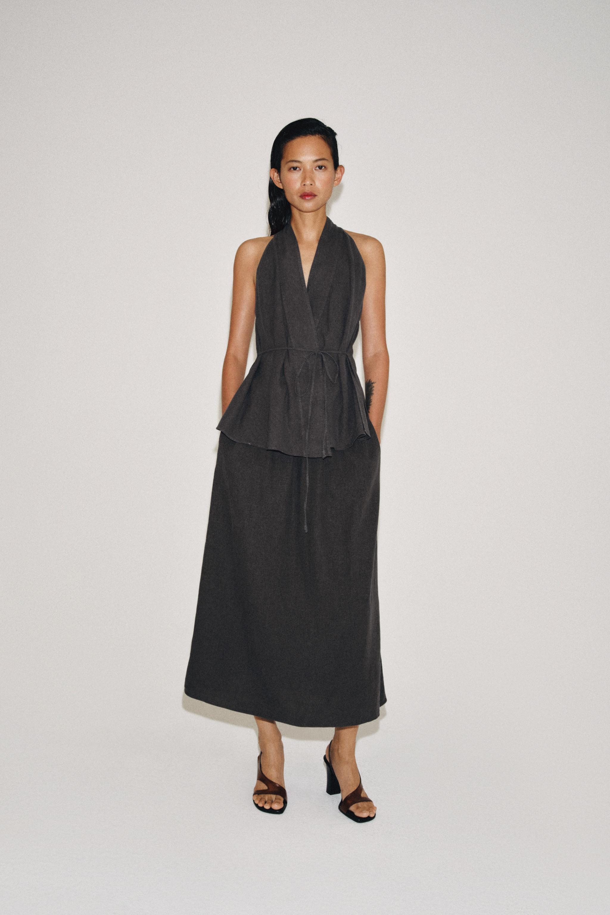 Женские юбки Zara ZW COLLECTION LINEN BLEND LONG SKIRT