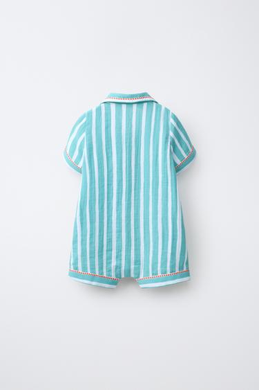 1 MONTH - 2 YEARS/ STRIPED SLEEPSUIT WITH FLOWER PATCH - Blue/White by Zara - Image 1