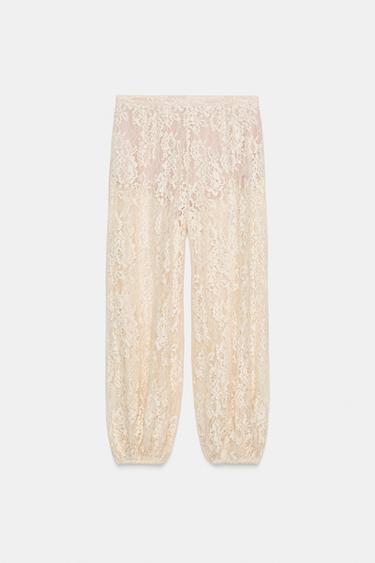 PANTALÓN BOMBACHO ENCAJE ZW COLLECTION - Beige claro de Zara