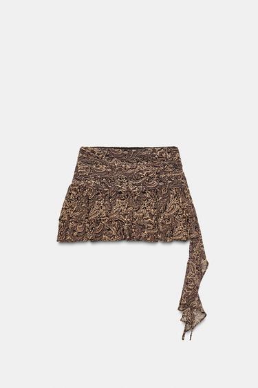 Zara 褶襇荷葉邊短褲裙 - 豹紋