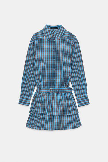 SHORT CHECKED DRESS WITH BELT AND RUFFLES - Brown-Blue by Zara - Image 9
