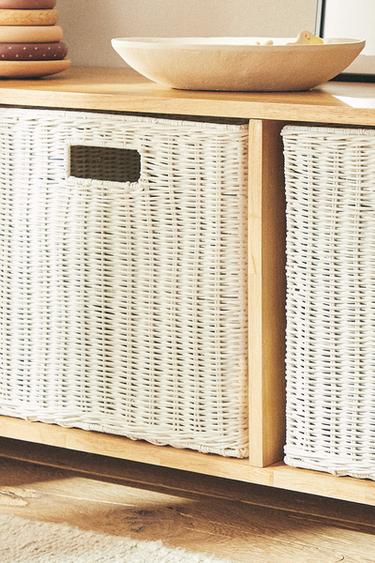 سلة مربعة من الخيزران الهندي - أبيض مكسور الخاص بـ Zara