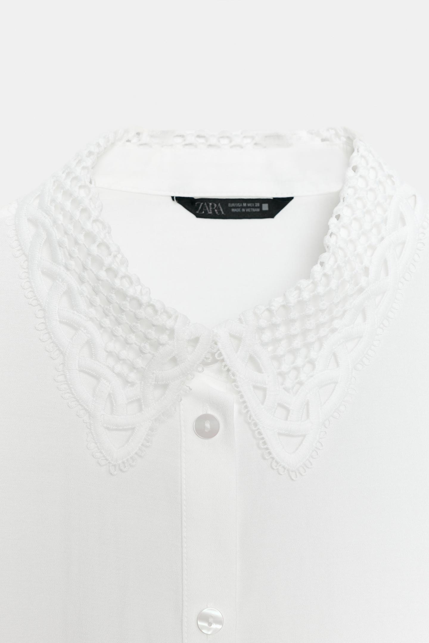 Женская рубашка Zara Lace Collar, цвет: Белый — фото 9