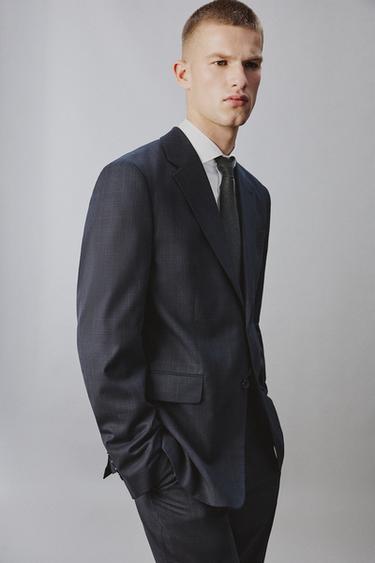 REGULAR FIT CHECK SUIT BLAZER - Dark navy by Zara - Image 6