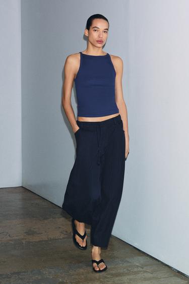 PANTALLONA STRUKTURË HALI GRURI ZW COLLECTION - Blu marinari nga Zara - Imazh 0